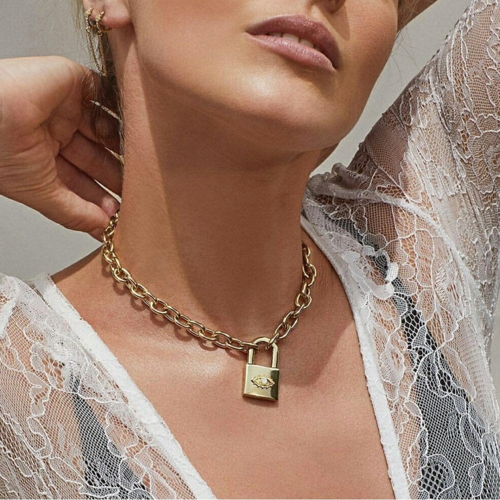 Luv AJ Gold Evil Eye Padlock necklace